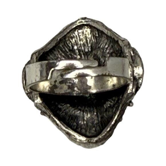 Vintage White Pearl Rhinestone Cocktail Ring Sz 6.5 Antiqued Finish Adjustable - Picture 15 of 16